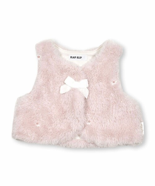 SLAP SLIP BABY（スラップスリップベビー）の「【お揃い】お花刺しゅう柄ボアベストベビー(70~80cm)（その他ベビーウェア・キッズ・ホワイト/ピンク・ﾜﾝｻｲｽﾞ(70-80cm)）」の2枚目の写真