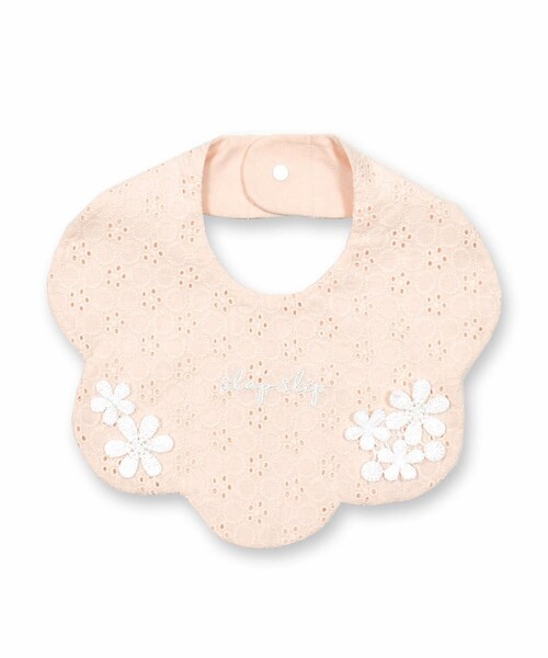 SLAP SLIP BABY（スラップスリップベビー）の「フラワーモチーフスタイベビー（スタイ/よだれかけ・キッズ・ホワイト/ピンク・ワンサイズ）」の2枚目の写真