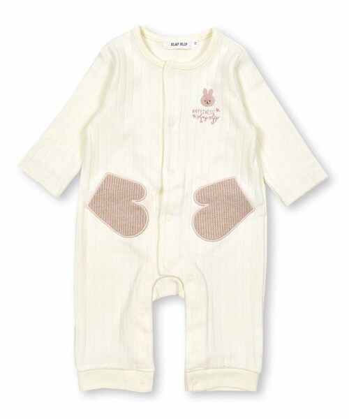 SLAP SLIP BABY（スラップスリップベビー）の「アニマルクマウサギパッチ刺しゅう付ロンパースベビー(60~80cm)（ロンパース・キッズ・ベージュ/ホワイト・70）」の2枚目の写真