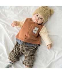 SLAP SLIP BABY | 【お揃い】アニマルワッペン付レイヤード風チェックパンツロンパースベビー(70~80cm)(ロンパース)