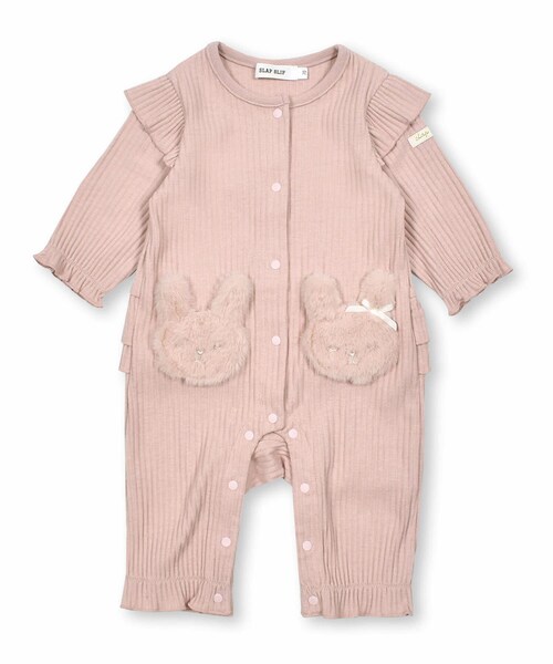 SLAP SLIP BABY（スラップスリップベビー）の「【お揃い】アニマルフェイスファーパッチロンパース(60~80cm)（ロンパース・キッズ・ホワイト/ピンク・70）」の2枚目の写真