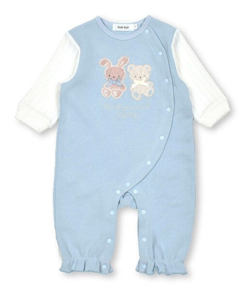 SLAP SLIP BABY（スラップスリップベビー）の「【お揃い】アニマルぬいぐるみ風パッチロンパース(60~80cm)（ロンパース・キッズ・ピンク/ブルー・70）」の2枚目の写真