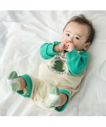 SLAP SLIP BABY | 【お揃い】乗り物恐竜サガラ刺しゅうラグランロンパース(60~80cm)(ロンパース)