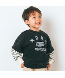 SLAP SLIP（スラップスリップ）の「重ね着風ボーダー袖フロッキープリントトレーナー(90~130cm)（スウェット・キッズ）」