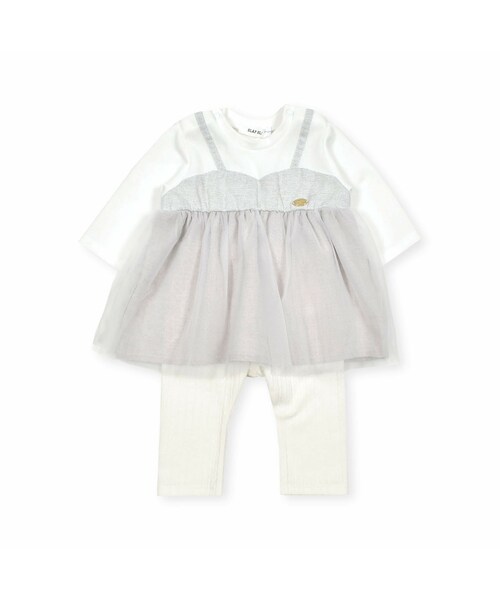 SLAP SLIP BABY(スラップスリップベビー)の「【お揃い】ラメツイードドッキングワンピース+パンツ2点セットベビー(70~80cm)(その他ベビーウェア・キッズ・ピンク/グレー・70)」の2枚目の写真