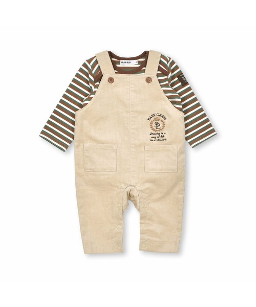 SLAP SLIP（スラップスリップ）の「コールテンデニムコールテンサロペット+ボーダー柄ボディミニベビー(70~80cm)（その他ベビーウェア・キッズ・ブルー/ベージュ・70）」の2枚目の写真