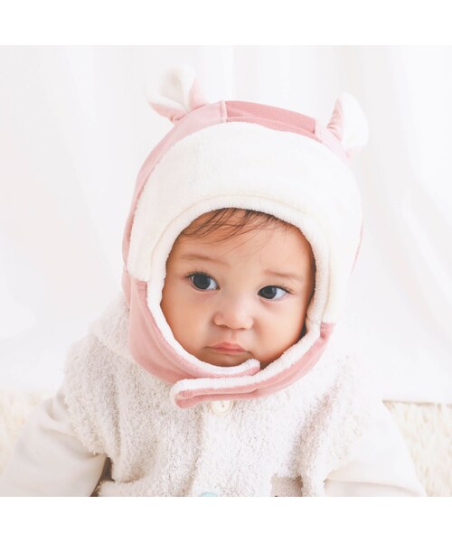 SLAP SLIP BABY（スラップスリップベビー）の「アニマル耳裏ボアフライトキャップベビー(44~50cm)（ベビーパジャマ/スリーパー・キッズ・ベージュ/ピンク・M(46-50cm)）」の2枚目の写真