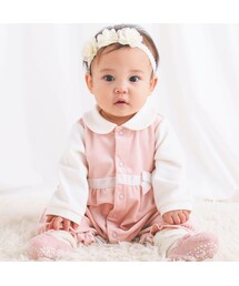 SLAP SLIP BABY | ウエストリボン襟付きベロア2WAYオールベビー(50~70cm)(ロンパース)