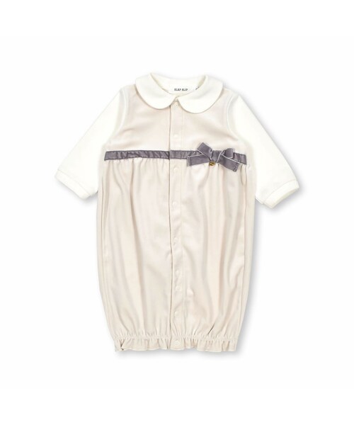 SLAP SLIP BABY（スラップスリップベビー）の「ウエストリボン襟付きベロア2WAYオールベビー(50~70cm)（ロンパース・キッズ・ピンク/ホワイト・ワンサイズ(50-70cm)	）」の2枚目の写真