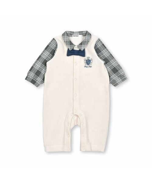 SLAP SLIP BABY（スラップスリップベビー）の「チェック柄シャツ蝶ネクタイ付ベストドッキング風ロンパースベビー(60~80cm)（ロンパース・キッズ・ブラウン/ホワイト・70）」の2枚目の写真