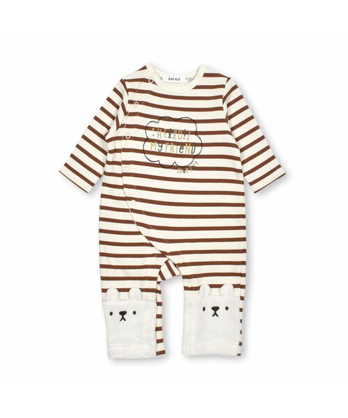 SLAP SLIP BABY（スラップスリップベビー）の「アニマルフェイスボーダー柄ロンパースベビー(60~80cm)（ロンパース・キッズ・ブルー/ブラウン・70）」の2枚目の写真