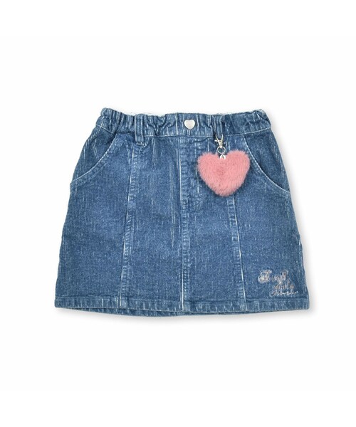 SLAP SLIP（スラップスリップ）の「【お揃い】ハートチャーム付きデニムコールテン台形スカート(90~130cm)（デニムスカート・キッズ・その他/ブルー・110）」の2枚目の写真