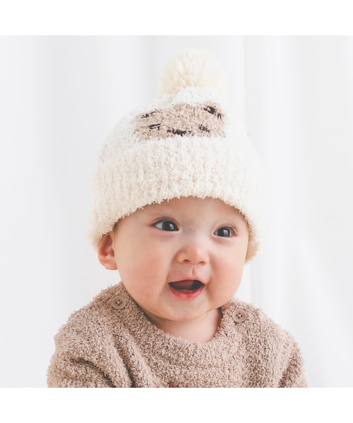 SLAP SLIP BABY(スラップスリップベビー)の「ボンボン付きクマイチゴ柄ブークレニット帽ベビー(44~48cm)(その他ベビーウェア・キッズ・ホワイト/ピンク・ワンサイズ(44-48cm))」の1枚目の写真