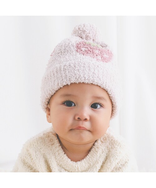 SLAP SLIP BABY(スラップスリップベビー)の「ボンボン付きクマイチゴ柄ブークレニット帽ベビー(44~48cm)(その他ベビーウェア・キッズ・ホワイト/ピンク・ワンサイズ(44-48cm))」の2枚目の写真
