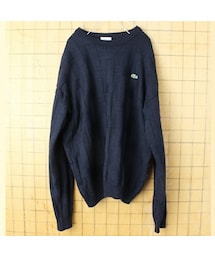 フレンチ ラコステ LACOSTE ウール ニット セーター クルーネック ネイビー メンズL相当 ヨーロッパ古着
