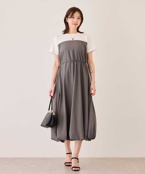 Jayro（ジャイロ）の「半袖ドッキングバルーンワンピース（ワンピース・レディース・ブラック/チャコール/カーキ・M）」の11枚目の写真