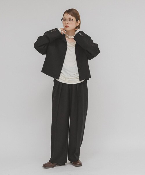 KBF（ケイビーエフ）の「コンパクトBOXジャケット（テーラードジャケット・レディース・D.BROWN/BLACK・one）」の8枚目の写真