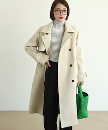 DHOLIC（ディーホリック）の「ストラップ付ガンフラップダブルロングコート（ステンカラーコート・レディース）」