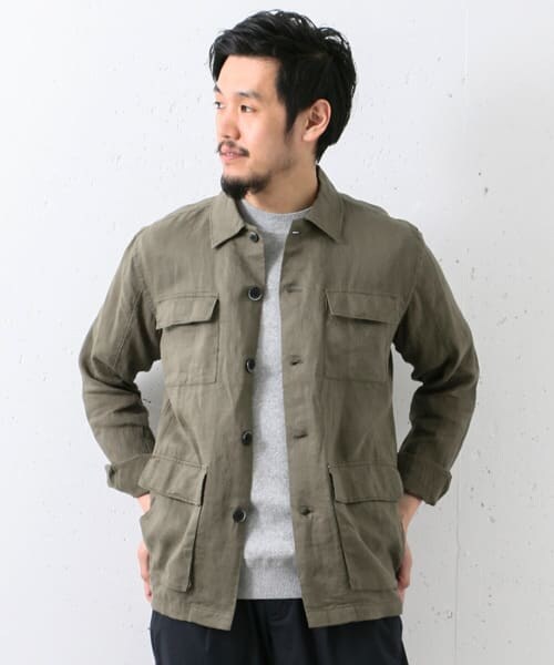 URBAN RESEARCH DOORS(アーバンリサーチドアーズ)の「リネンフィールドジャケット(ミリタリージャケット・メンズ・KHAKI/L.BROWN・38/40)」の6枚目の写真