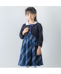 BeBe | リボンタイ付きチェックワンピース+ボレロアンサンブル(110~130cm)(ワンピース)
