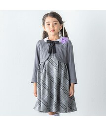 BeBe | リボンタイ付きチェックワンピース+ボレロアンサンブル(110~130cm)(ワンピース)