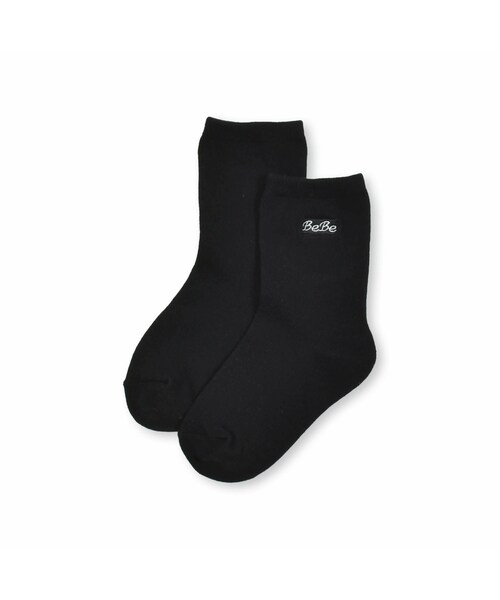 BeBe（ベベ）の「ロゴ入りクルーソックス(11~24cm)（ソックス/靴下・キッズ・ホワイト/ブラック・17－19㎝）」の2枚目の写真