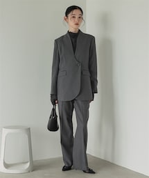 Callarus | 【セットアップ】カーブデザインカラーレスジャケットテーパードパンツセットアップスーツ〔Callarus〕(セットアップ)