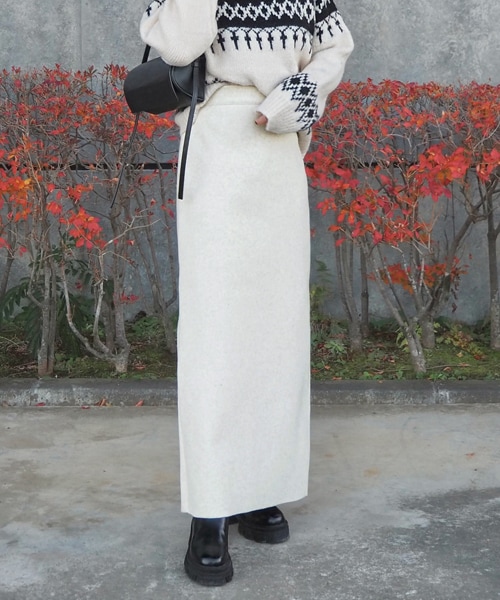 LAULEN(ローレン)の「HW brushed long skirt(スカート・レディース・ブラウン/オートミール・FREE)」の2枚目の写真