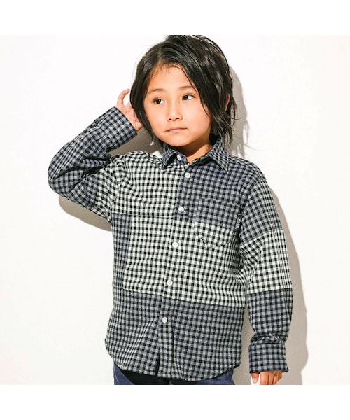 WASK（ワスク）の「ランダム切り替えダブルジャガードチェックシャツ(100~160cm)（シャツ/ブラウス・キッズ・レッド/ブラック・110）」の2枚目の写真