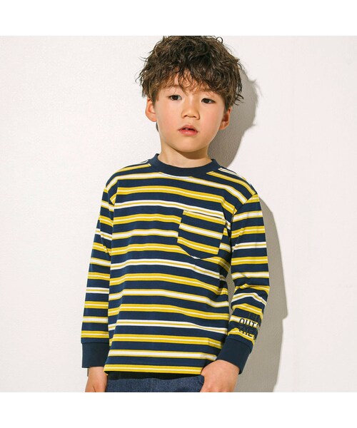 WASK(ワスク)の「袖ロゴプリントマルチボーダーTシャツ(100~160cm)(Tシャツ/カットソー・キッズ・イエロー/レッド・110)」の1枚目の写真