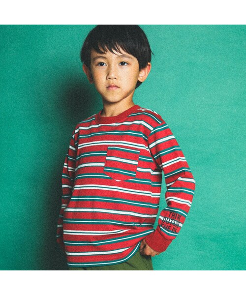 WASK(ワスク)の「袖ロゴプリントマルチボーダーTシャツ(100~160cm)(Tシャツ/カットソー・キッズ・イエロー/レッド・110)」の2枚目の写真