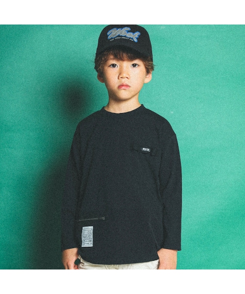 WASK（ワスク）の「ファスナー付きTシャツ(100~160cm)（Tシャツ/カットソー・キッズ・ブルー/ブラック・110）」の2枚目の写真