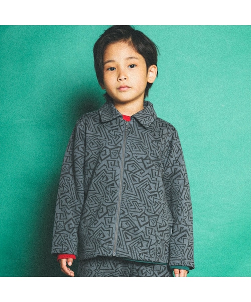 音波柄ビッグカラーニットジャガードジャケット(100~160cm)