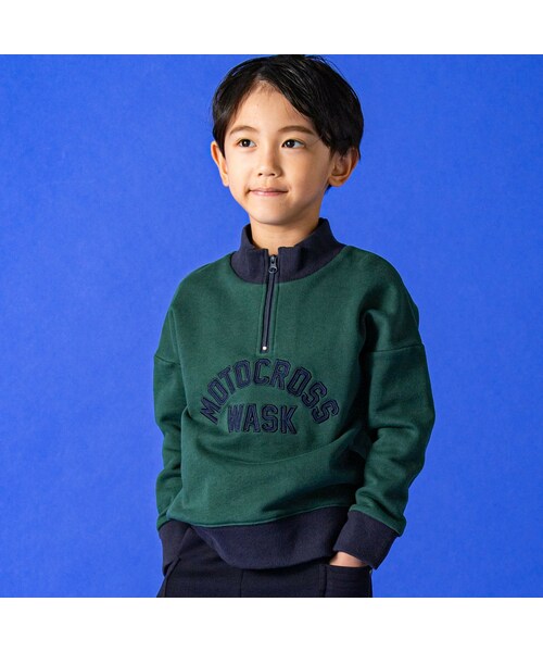 WASK（ワスク）の「ロゴパッチハーフジップ裏起毛トレーナー(100～160cm)（スウェット・キッズ・ブルー/グリーン・110）」の2枚目の写真