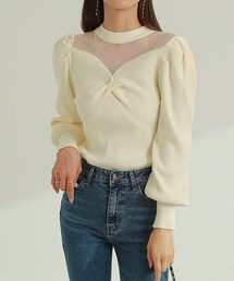 DHOLIC（ディーホリック）の「ドットシアーパネルツイストパフニット（ニット/セーター・レディース）」