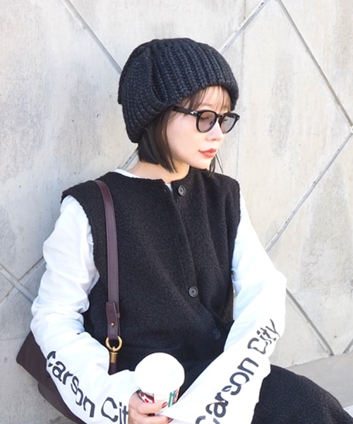 LAULEN（ローレン）の「rib knit flight cap（ニットキャップ/ビーニー・レディース・アイボリー/グレー/チャコール/ベージュ・FREE）」の2枚目の写真