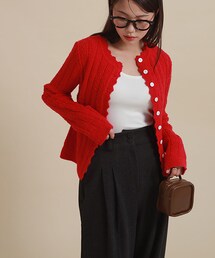 DHOLIC | スカラップネックリブカーディガン(カーディガン/ボレロ)