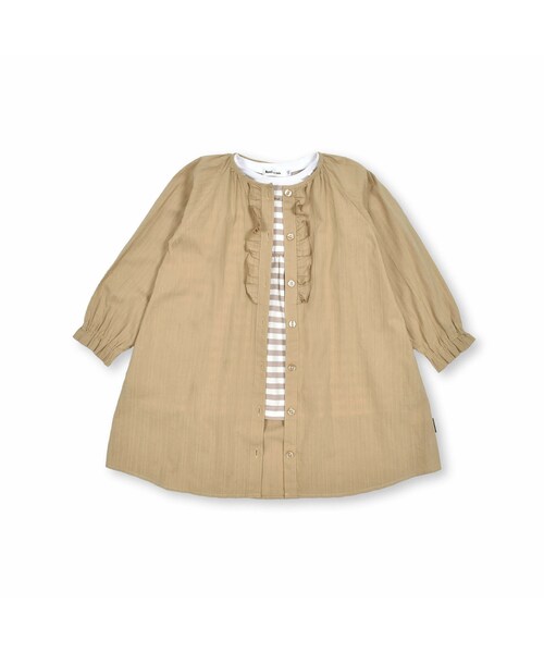 Noeil aime BeBe(ノイユエイムベベ)の「ドビーストライプワンピース&AラインTシャツセット(80~130cm)(アンサンブル・キッズ・ベージュ・110)」の1枚目の写真