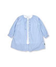 ストライプ前立てフリルワンピース&AラインTシャツセット(80~130cm)