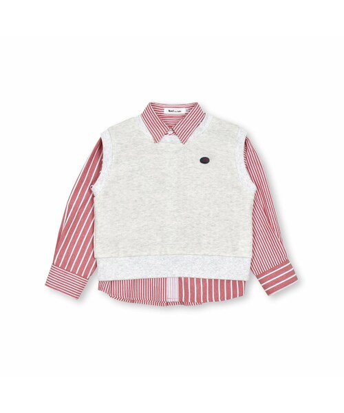 Noeil aime BeBe(ノイユエイムベベ)の「シャンブレーMIXストライプシャツ&ベストセット(80~130cm)(アンサンブル・キッズ・レッド/ブルー・110)」の1枚目の写真