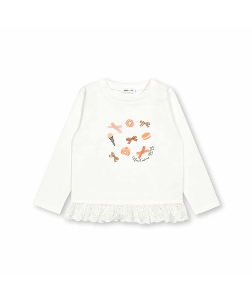 Noeil aime BeBe(ノイユエイムベベ)の「天竺フリルレーススイーツTシャツ(80~130cm)(Tシャツ/カットソー・キッズ・ピンク/ホワイト・110)」の2枚目の写真
