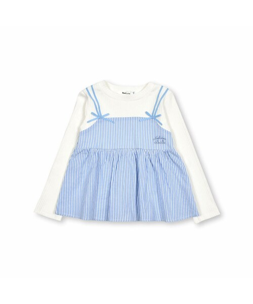 Noeil aime BeBe(ノイユエイムベベ)の「ストライプキャミソールドッキングTシャツ(80~130cm)(Tシャツ/カットソー・キッズ・ブルー・110)」の1枚目の写真