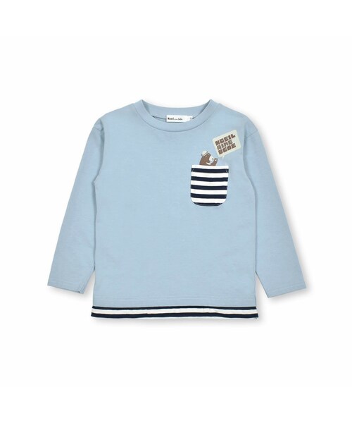 Noeil aime BeBe(ノイユエイムベベ)の「天竺ボーダー重ね着風Tシャツ(80~130cm)(Tシャツ/カットソー・キッズ・ブルー/ベージュ・110)」の1枚目の写真