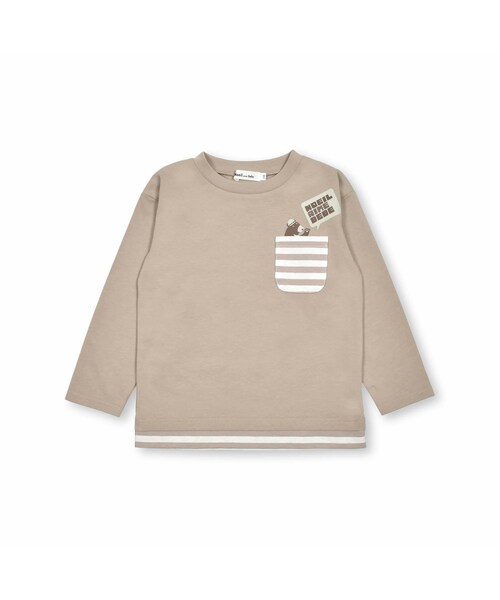 Noeil aime BeBe(ノイユエイムベベ)の「天竺ボーダー重ね着風Tシャツ(80~130cm)(Tシャツ/カットソー・キッズ・ブルー/ベージュ・110)」の2枚目の写真