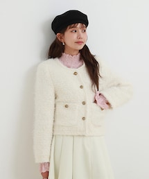 DHOLIC | ウール混ゴールドボタンファータッチジャケット(ノーカラーコート)