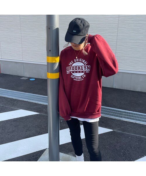 copine(コピン)の「裏起毛カレッジロゴトレーナー(ワインレッド)(スウェット・レディース・ワインレッド・XL)」の1枚目の写真