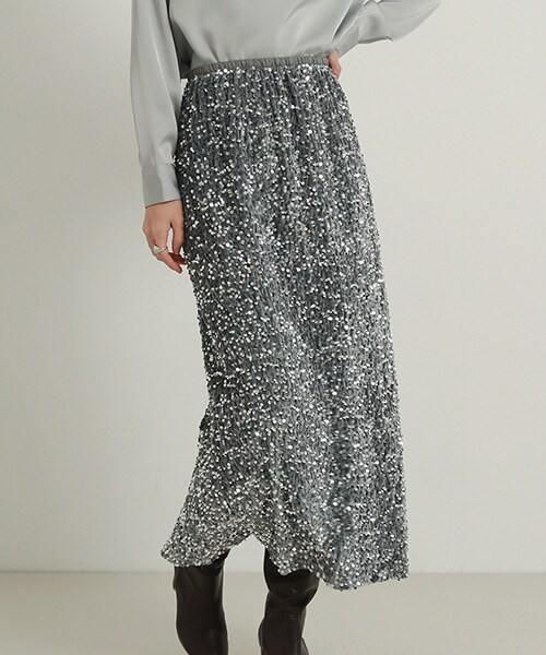 DHOLIC（ディーホリック）の「ベロアスパンコールマキシスカート（スカート・レディース・ブラック/グレー/ブラウン・FREE）」の3枚目の写真
