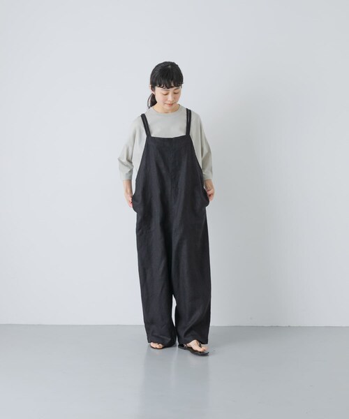 かぐれ（カグレ）の「リネンサロペット（つなぎ/オールインワン・レディース・GREGE/CHARCOAL/BLACK・Free）」の5枚目の写真