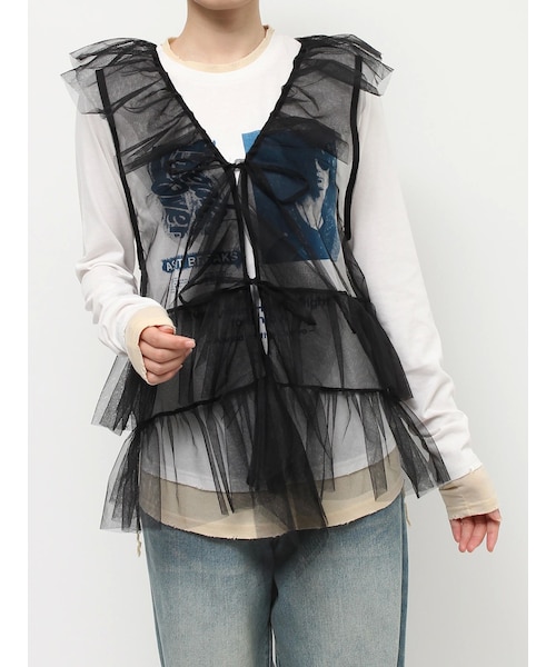 jouetie（ジュエティ）の「チュールドレープフリルベスト（その他トップス・レディース・オフホワイト/ブラック/ブルー/レッド・M）」の10枚目の写真