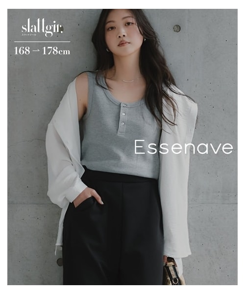 nissen（ニッセン）の「高身長　ヘンリーネックワッフルタンクトップ（トールサイズ）Essenave（Tシャツ/カットソー・レディース・ブラウン/杢グレー/黒・MTT/LTT/LLTT/3LTT）」の3枚目の写真